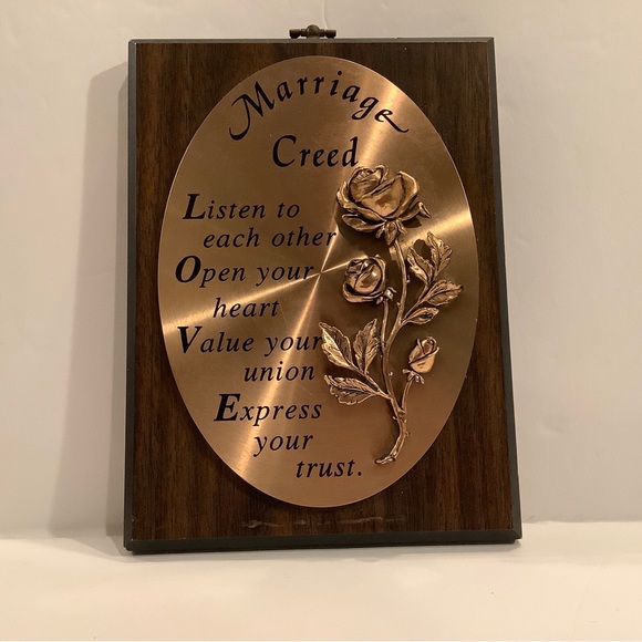 Vintage Marriage Creed Wall Plaque Floral Oval Wood Mounted 8x6. - Picture 4 of 4